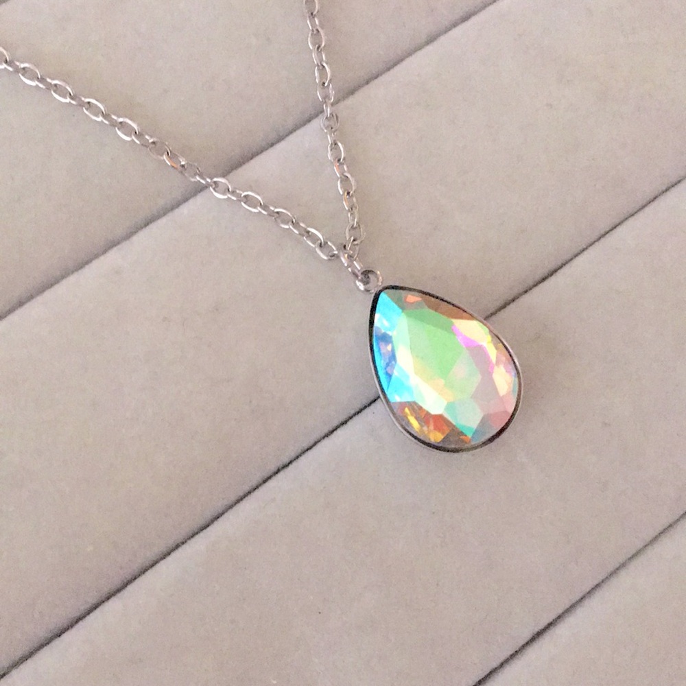 Aurora Borealis Crystal Pear Drop Pendant Necklace - Picture 4 of 8
